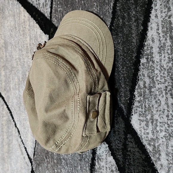 2013 FLEUR-DE-LIS RHINESTONES METAL OLIVE-BROWN POCKET CADET CAP HAT - Picture 3 of 14